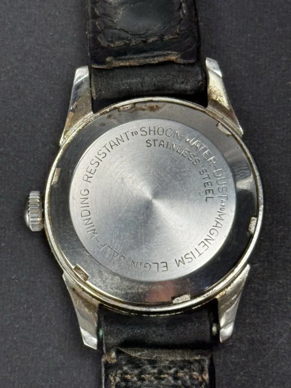 Vintage Elgin Shockmaster 643 Automatic 17J Swiss Black Dial Watch 30mm